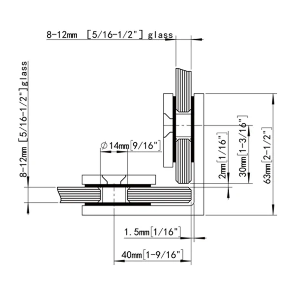mirror-chrome-finish-90°glass-to-glass-square-wall-mount-glass-clamp-CV7202N-size-1