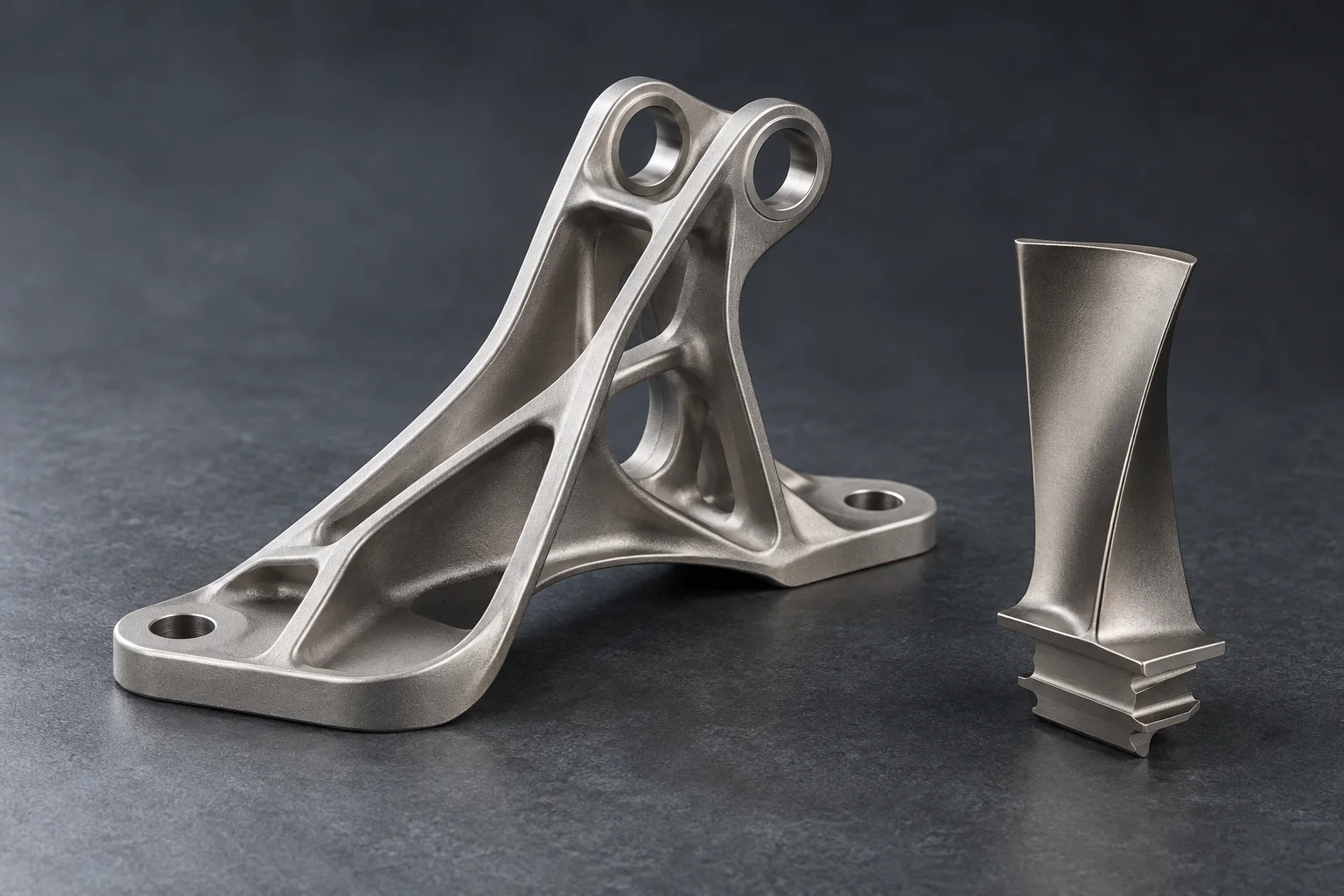 AI-generated concept illustration of an aerospace mounting bracket and turbine blade